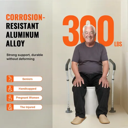 Miniatura 5 de Happybuy Barra de seguridad para inodoro, marco de asiento de inodoro ajustable, se adapta a la mayoría de inodoros, soporta 300 libras, barras