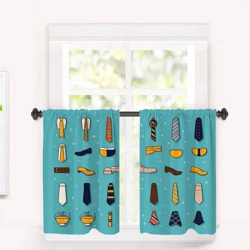 Miniatura 48 de Cortinas opacas de poliéster multicapa para cafetería, con diseño de diamantes, 2 unidades, 26 x 24 pulgadas