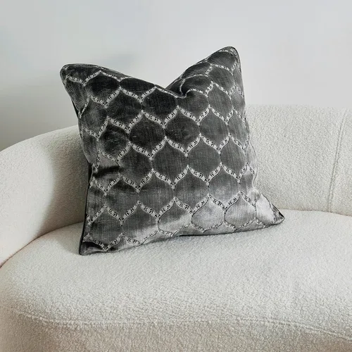 Fundas de almohada con diseño de terciopelo de corte morisco, elegante y lujosa, color gris, fundas de cojín decorativas grandes para sofá, cama,