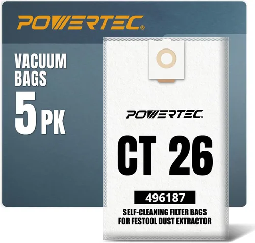 Miniatura 9 de POWERTEC 496186 Bolsa de filtro autolimpiante para extractor de polvo Festool CT36, CT36E, 10 unidades, bolsas de vacío de repuesto, bolsas