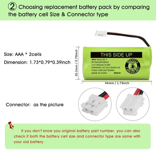 Miniatura 5 de iMah BT18433/BT28433 2.4V 500mAh Ni-MH batería inalámbrica para teléfono, también compatible con AT&T BT184342/BT284342 BT8300 BT1011 BT1018 BT1022