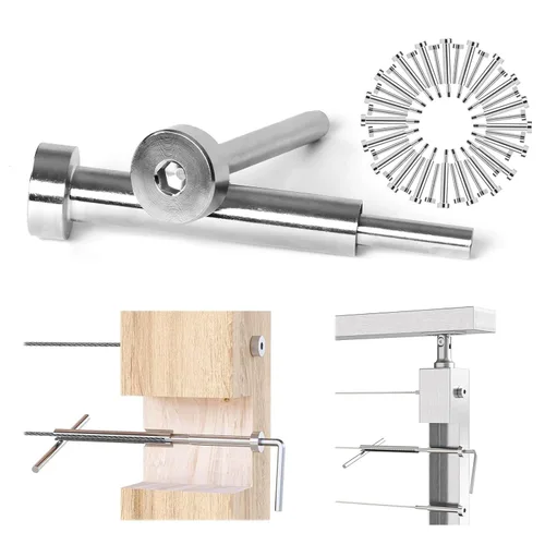 Miniatura 8 de [Patente] Muzata Paquete de 20 barandillas invisibles de 1/8 pulgadas, 10 pares de tensores y terminales para postes de metal de madera de 2 x 2