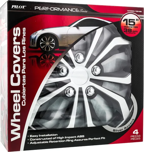 Miniatura 7 de Pilot Automotive WH553-15S-BS - Tapa de rueda Spyder Performance de 15 pulgadas, color negro/plateado Compatible con Toyota Volkswagen, VW Chevy