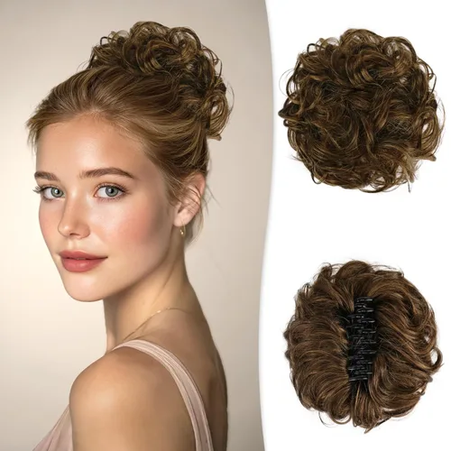 Miniatura 12 de RUWISS Pinza de Garra Moño Desordenado Postizo de Cabello Humano Real Moños Ondulados Rizados Chignon Extensiones de Moño Peinado Recogido