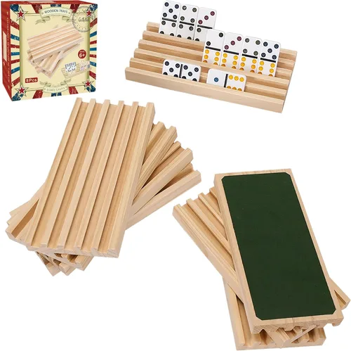 GOTHINK Juego de 8 bandejas de madera para dominó de tren mexicano, juegos de dominó, azulejos de dominó, accesorios de tren mexicano para adultos y