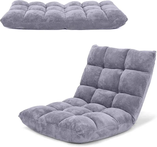 Miniatura 16 de COSTWAY Silla de suelo, sillas de videojuegos con soporte para el respaldo, ajustable de 14 posiciones, marco de acero aleado, forro polar coral