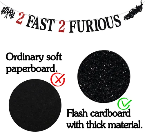 Miniatura 7 de Cartel de 2 Fast 2 Furious - Cartel de banderines de fiesta temática de auto de carreras, decoraciones de segundo cumpleaños para niños, suministros
