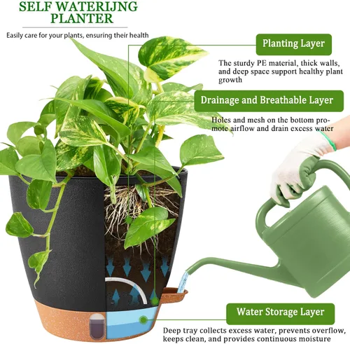 Miniatura 7 de Paquete de 2 macetas de 8 pulgadas para plantas de interior, macetas de plástico con orificios de drenaje, indicador de nivel de agua y depósito
