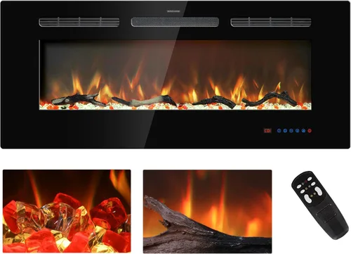 Miniatura 14 de Insertos de chimenea eléctrica de 50 pulgadas, chimenea eléctrica empotrada y de pared, chimenea lineal con termostato, pantalla táctil y control