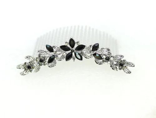 Miniatura 2 de Faship Hermoso peine de pelo floral de cristal de diamantes de imitación negro
