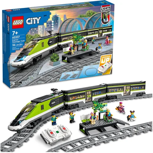 LEGO City Express - Conjunto de Tren de Pasajeros, Juguete de Tren con Control Remoto con Faros Funcionales, 2 Vagones y 24 Piezas de Vía, Idea de