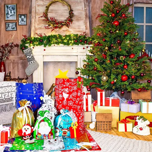 Miniatura 6 de YQL 30 PCS Bolsas de Regalo de Navidad con Cordón de Tamaños Variados, Bolsas de Envolver Navideñas Sacos de Regalo Regalos de Navidad Envoltura