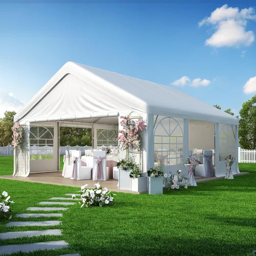 Miniatura 13 de GARTOO Tienda de campaña y cochera de 13 x 20 pies, cenador de boda resistente al aire libre con 4 bolsas de arena, toldo de refugio para eventos al