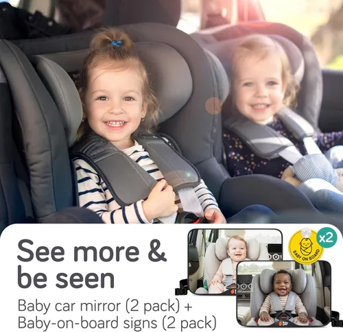 Miniatura 2 de Baby Uma Espejo de coche para bebé (paquete de 2) + letreros de bebé a bordo para automóvil, espejo inastillable de visión clara, fácil de poner
