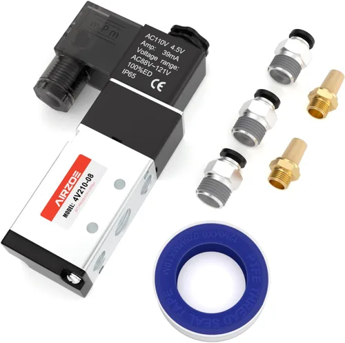 Miniatura 10 de AIRZOE 1/4 "NPT DC12V 2 posiciones 5 vías válvula solenoide, válvula solenoide eléctrica de bobina única operada por piloto (cable de salida)