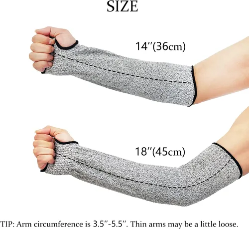Miniatura 6 de Cut Resistant Sleeves Level 5 Arm Protection Sleeve with Thumb Slot Grey Gardening Sleeves for Women Men 14.0 in(1 par)-gris