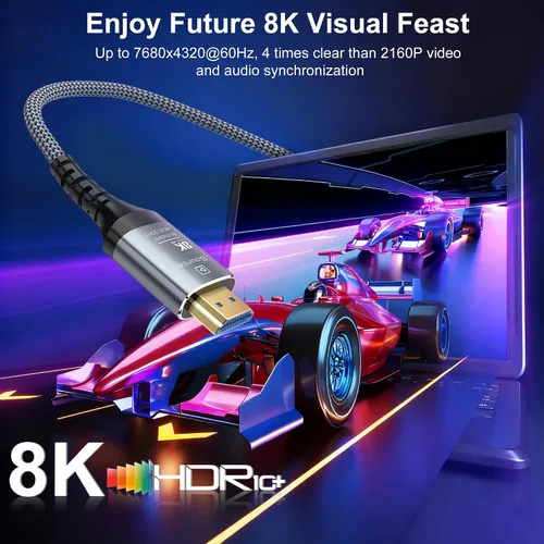 Miniatura 2 de Cable de fibra óptica HDMI de 8 K, 6 pies / 1.8 metros, 48 Gbps, cable HDMI 2.1 de ultra-alta velocidad trenzado, 8 K a 60 Hz, 4 K a 120 Hz
