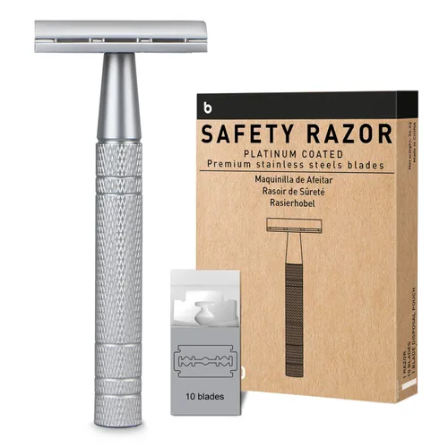 Miniatura 22 de Maquinilla de afeitar de seguridad azul, navajas de una sola hoja para hombres Reusable Metal Razor, with 10 Platinum Coated Double Edge Blades