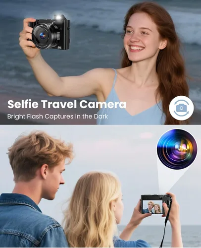 Miniatura 3 de Cámara Digital 4K para Fotografía con Enfoque Automático, Cámara de Vlogging de Doble Lente de 64MP para Video Anti-Vibración, Cámaras de Viaje