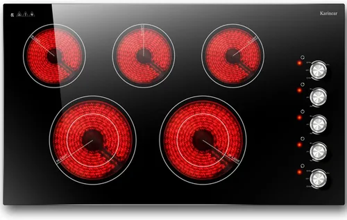 Miniatura 8 de Karinear Placa de Cocción Eléctrica de 36 Pulgadas, Control de Perillas, 5 Quemadores, Protección contra Sobretemperatura, Indicador de Superficie