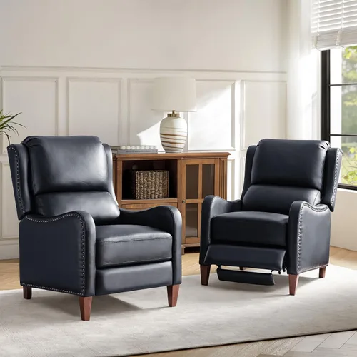 Miniatura 37 de HULALA HOME Silla Reclinable de Cuero Genuino, Sillón Reclinable Moderno de Empuje hacia Atrás con Asiento Grueso, Respaldo y Reposapiés, Decoración