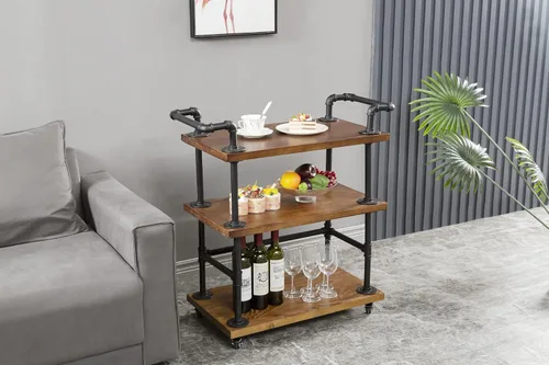 Miniatura 2 de Carritos industriales para barra de tubería/carritos de servir/carros de cocina/carritos de estante de vino con ruedas con estantes - Carros