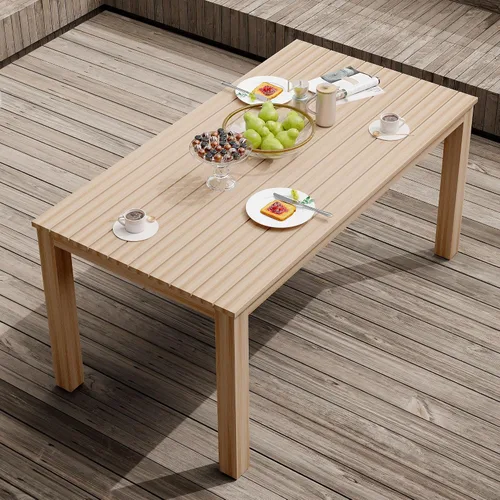 FansaFurn Mesa de comedor de aluminio para todo tipo de clima, mesa de comedor rectangular moderna para patio con balcón y jardín, color marrón