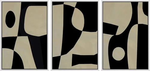 Miniatura 56 de SIGNLEADER Lienzo enmarcado para pared, juego de arte de collage de polígonos retro marrón tostado, ilustraciones con formas abstractas, arte