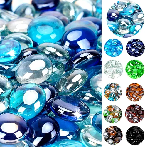 Miniatura 14 de onlyfire Cuentas de vidrio de fuego de 10 libras para fogata de propano y chimenea de gas, rocas de vidrio mezcladas redondas de 1/2 pulgada, Azul