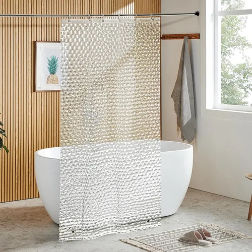 Miniatura 10 de NTBAY - Cortina de ducha transparente de etilvinilacetato, repelente al agua, para cabina de ducha de baño, tejido gofre a cuadros, 72 x 72 pulgadas