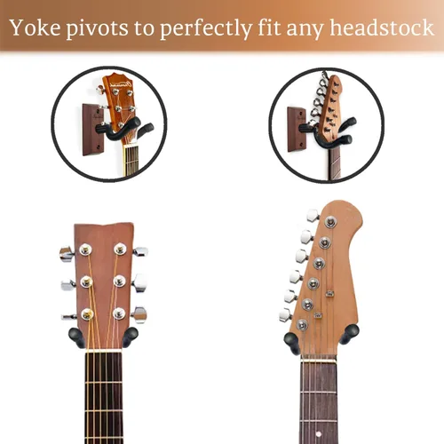 Miniatura 4 de Soporte de pared para guitarra, paquete de 3, colgador de guitarra de madera dura de acacia, soporte de pared para guitarra en forma de U, soporte