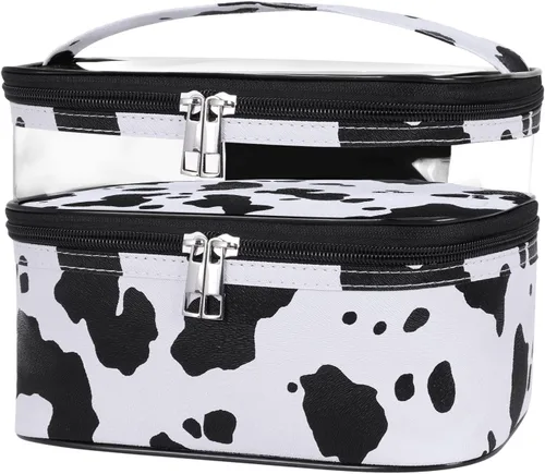 HUA ANGEL Bolsa de cosméticos transparente de doble capa para mujeres, bolsa de maquillaje de viaje, bolsa de aseo impermeable, organizador de bolsa