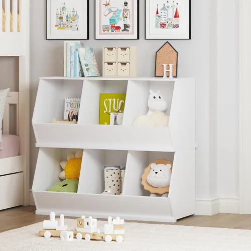 Miniatura 3 de UTEX Armario apilable de almacenamiento de juguetes, organizador de cubos de madera, estante blanco para sala de juegos, dormitorio, sala de estar