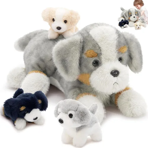 Miniatura 13 de Tezituor Juego de 5 Animales de Peluche de Cordero, Peluche Grande de Oveja Mamá de 20 Pulgadas con 4 Lindos Bebés Cordero, Almohada de Felpa