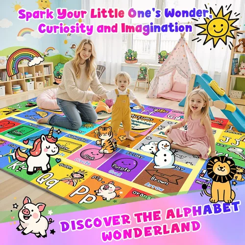 Miniatura 3 de Alfombras con letras del alfabeto para sala de juegos, aula, dormitorio, 5 x 7 pies, antideslizante y suave, alfombra ABC para habitación de niños