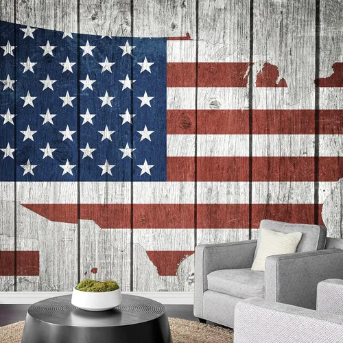 Miniatura 42 de wall26 Adhesivo de pared extraíble/mural de pared estilo panel de madera, bandera estadounidense y águila calva, arte digital internacional global