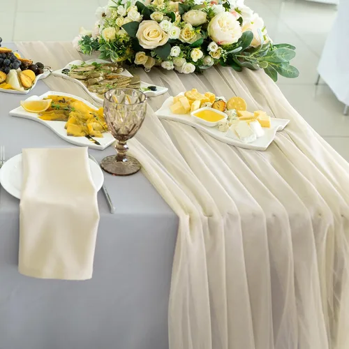 Miniatura 6 de Camino de mesa de organza transparente de 394 x 53 pulgadas para festones de boda, cenefa de recepción, cortina de telón de fondo, rollos de tul