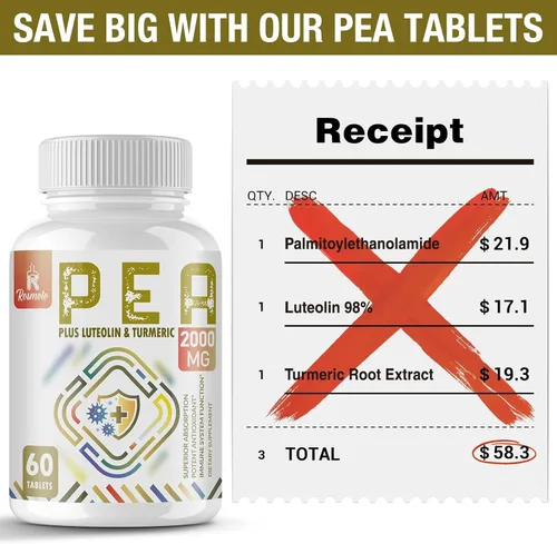 Miniatura 6 de Palmitoiletanolamida de 1500 mg con luteolina 98% y cúrcuma, alta absorción, suplemento de guisantes micronizados para el manejo de molestias