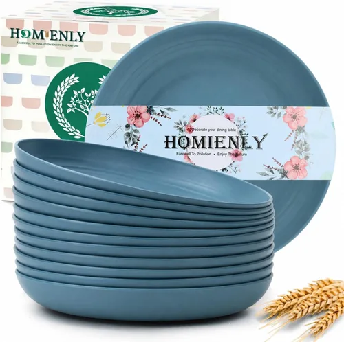 Miniatura 15 de Homienly Party Plates 12 PCS Wheat Straw Deep Plates 9 Inch Plastic Plates Alternative for Salad,Pizza,Hamburger,Unbreakable Kitchen Plates for
