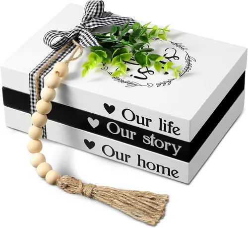Miniatura 13 de Capoda 3 piezas de libros decorativos para decoración del hogar, libros falsos apilados estilo granja, decoración de mesa rústica de madera