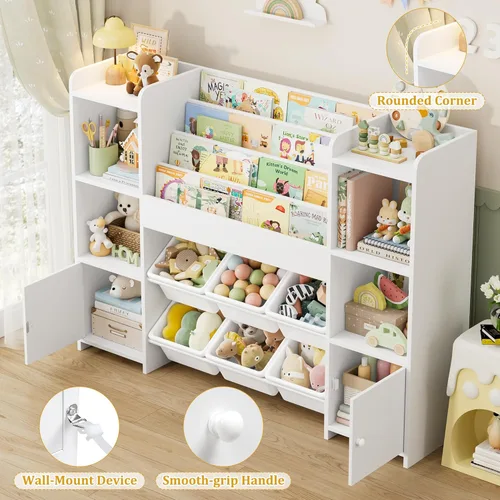 Miniatura 3 de FINETONES Organizador de almacenamiento de juguetes con 6 contenedores de juguetes, estantería organizadora de juguetes para niños con 6 Blanco