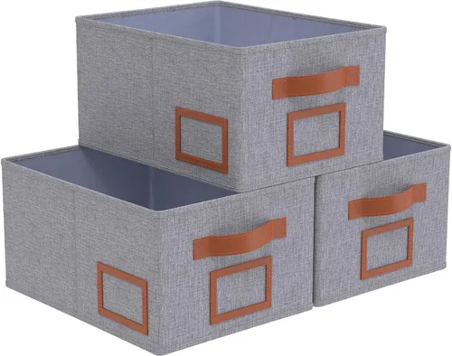 Miniatura 9 de OUTBROS Caja de almacenamiento plegable para estantes, cestas de tela de 15.7 x 11.8 x 7.9 pulgadas, organizador de armario con asas, adecuado
