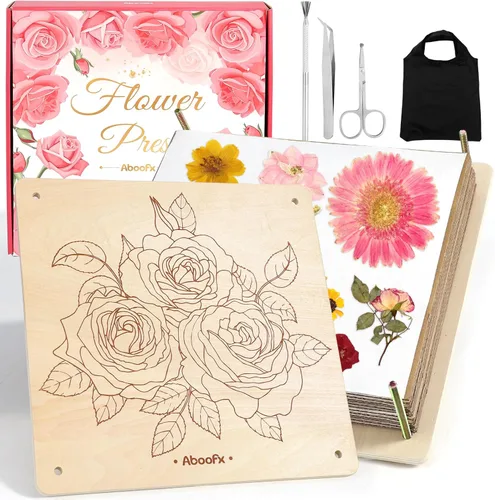 Miniatura 14 de Aboofx Kit de prensa de flores, kits de manualidades de 11 x 11 pulgadas, kit de prensado de flores de madera de 10 capas para manualidades, prensa