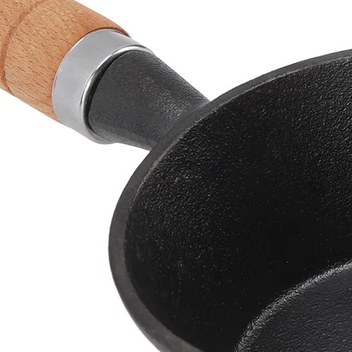 Miniatura 8 de Mini sartén antiadherente, mini sartén de hierro fundido, mango de madera maciza, mini sartén presazonada para cocinar en interiores y exteriores
