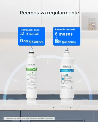 Miniatura 5 de Waterdrop Filtro G3-2CFCB, repuesto para sistema de ósmosis inversa Waterdrop G3-W, G3P600 y G3P800, paquete de 2 filtros G3-N1CF y 1 filtro