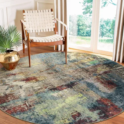 Miniatura 19 de Lahome Alfombra redonda moderna abstracta de 3 pies, color azul, lavable, de 3 x 3 pies, para cocina, entrada, suave, pequeña, antideslizante