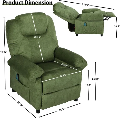 Miniatura 2 de Silla reclinable con respaldo para sala de estar, silla reclinable con calefacción de tela de mediados de siglo, silla reclinable pequeña con calor