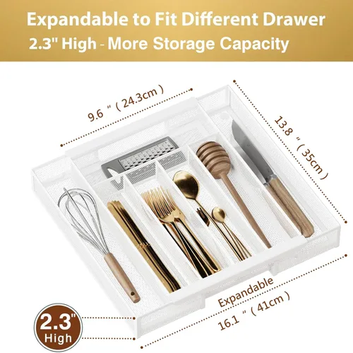 Miniatura 2 de Sedegn Organizador de utensilios de cocina expandible – Bandeja de cubiertos ajustable de 9.6 a 16.1 pulgadas con 5 – 7 compartimentos – Se adapta a