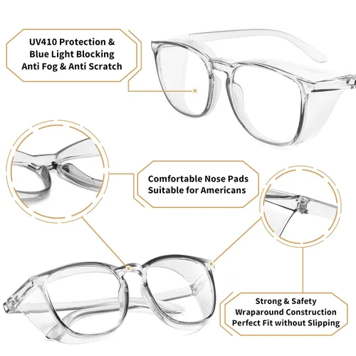 Miniatura 4 de Alsenor Gafas de seguridad antiniebla, gafas protectoras con bloqueo de luz azul, antipolvo, protección UV, para hombres y mujeres (gris)