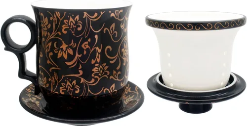 Miniatura 4 de Taza de té de porcelana con tapa de infusor y juegos de platillos – Taza de café de cerámica china Jingdezhen Taza de té de hoja suelta Sistema